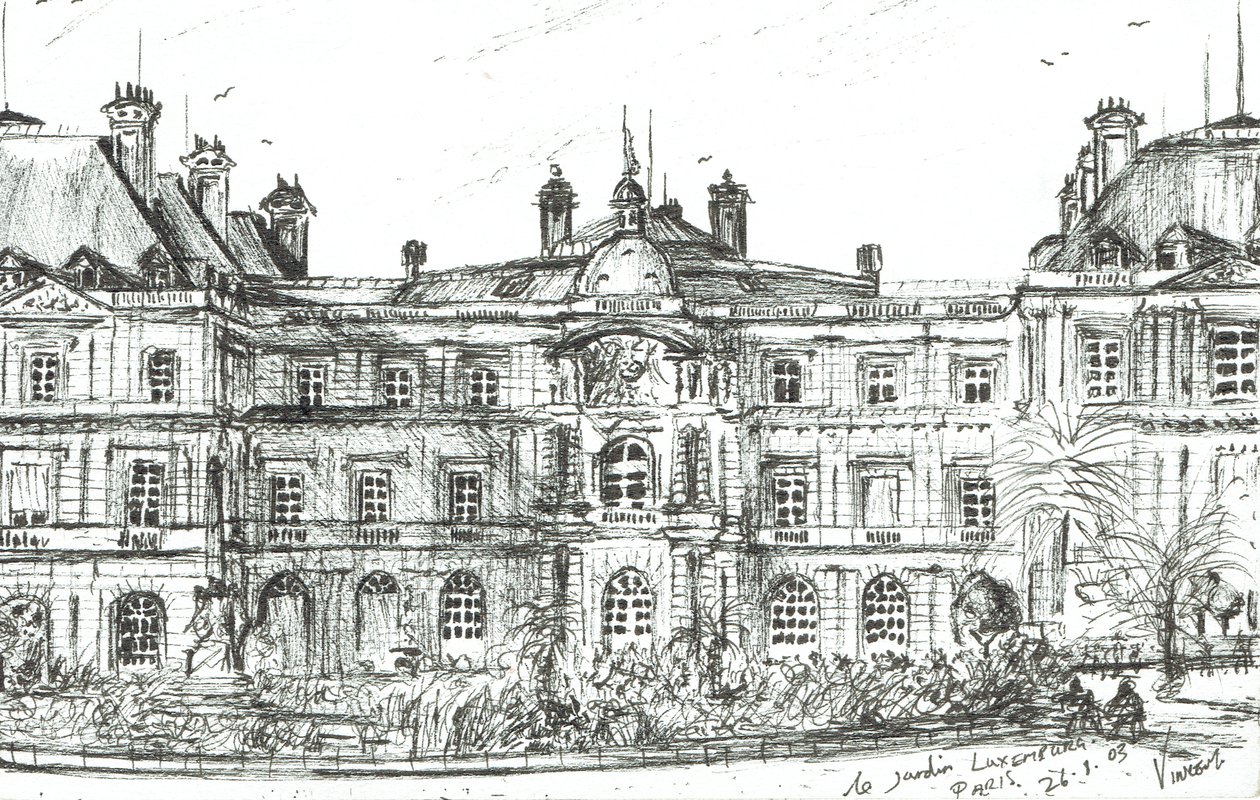 the Jardin Luxembourg Paris, 2003, (Inkoust na papíře) od Vincent Alexander Booth