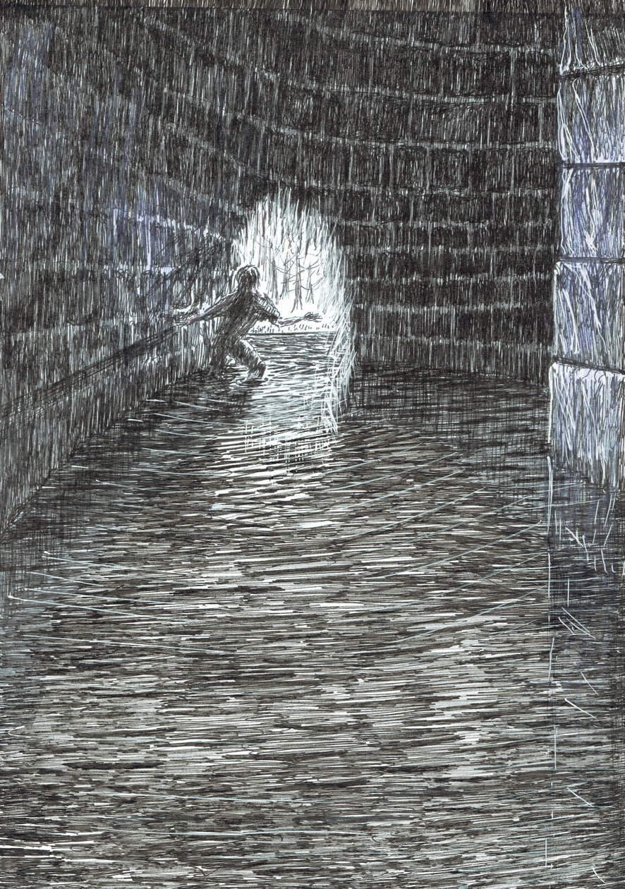 strana 47, Zámek v lese Findhorn, 2006, (tuš na papíře) od Vincent Alexander Booth