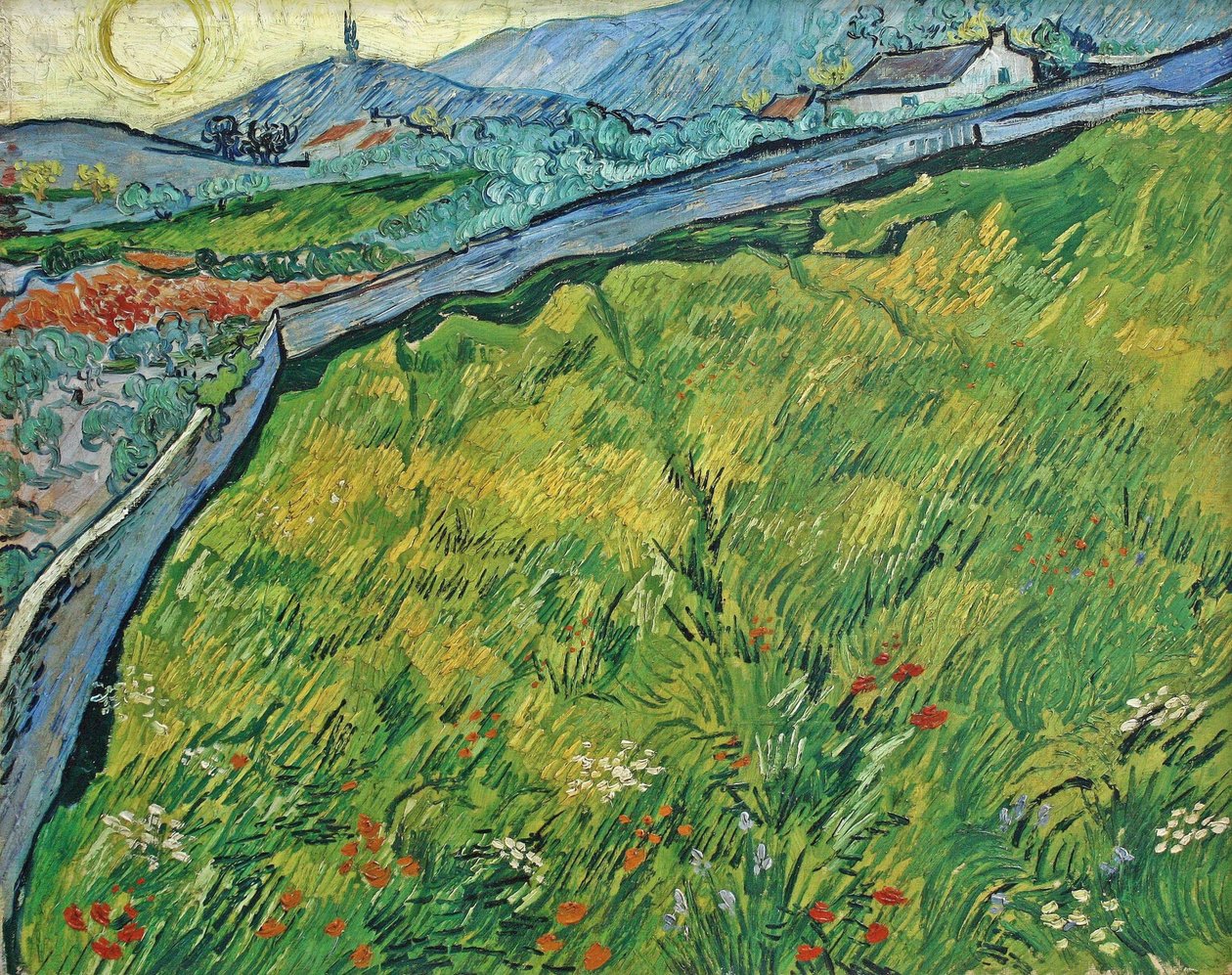 Uzavřené pšeničné pole s vycházejícím sluncem, 1889. od Vincent van Gogh