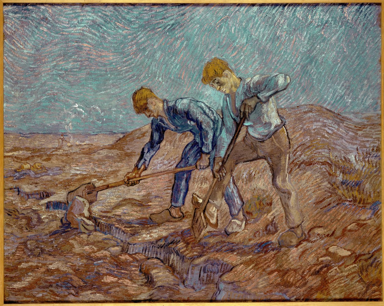 Dva rolníci kopali po proso, 1889. od Vincent van Gogh
