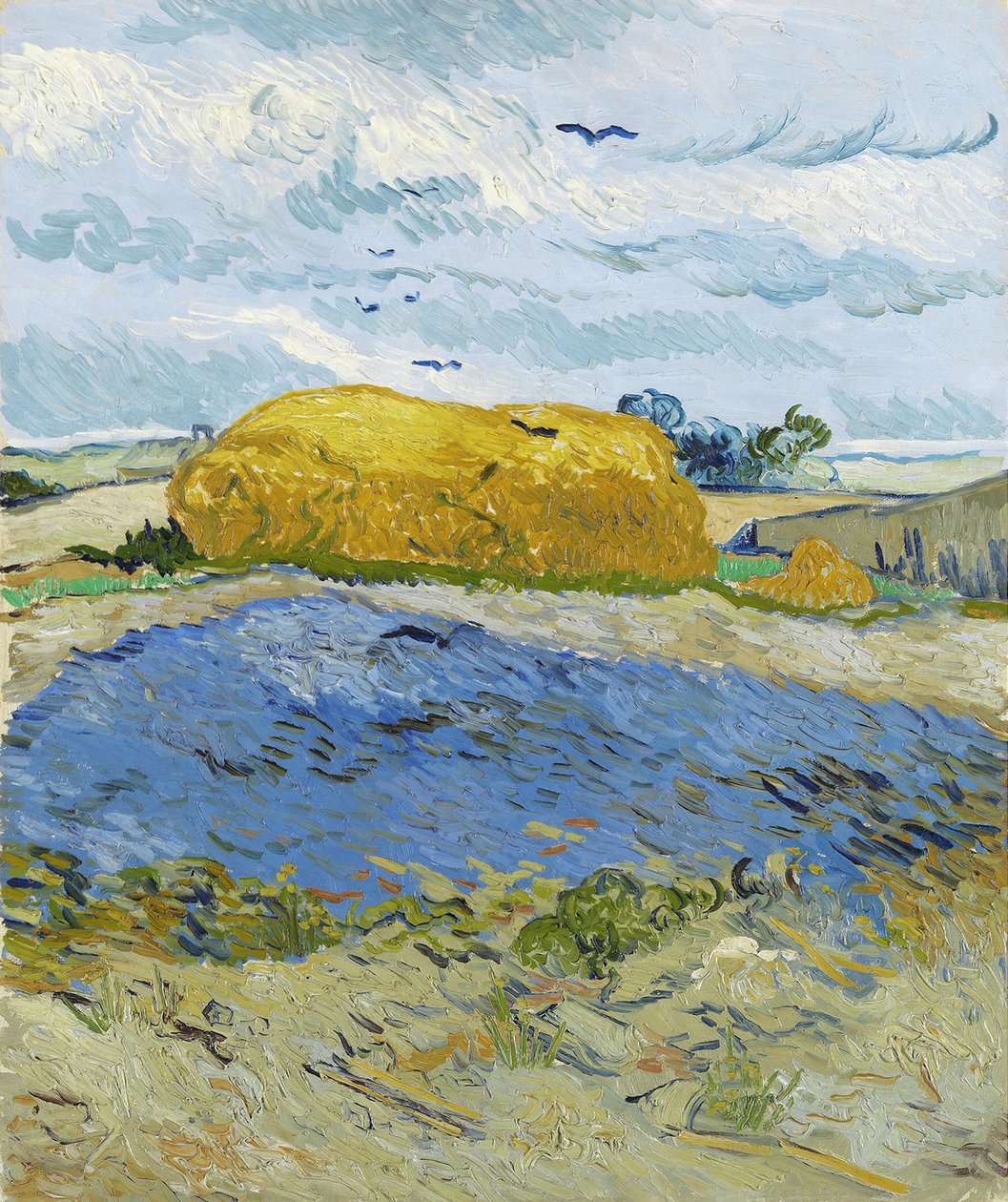 Hromada pšenice pod zataženou oblohou, Auvers-sur-Oise, 1889. od Vincent van Gogh