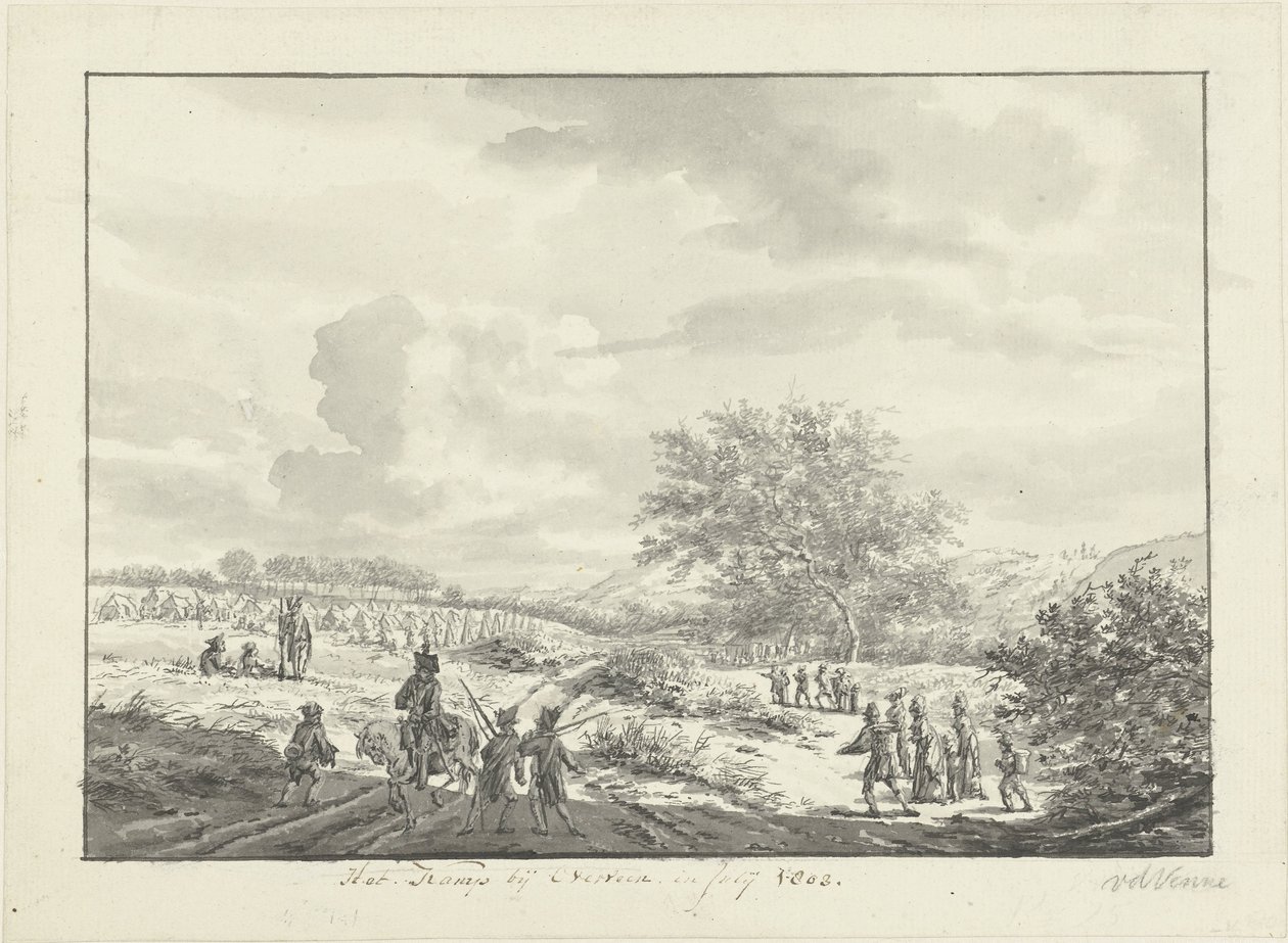 Armádní tábor v dunách poblíž Overveen v červenci 1803 The Camp near Overveen, v červenci 1803 (název na objektu) od Vincent Jansz. van der Vinne