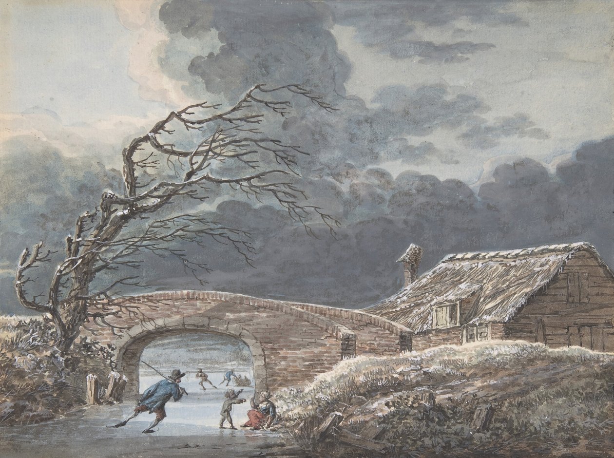 Zimní krajina s bruslaři na zamrzlém kanálu, n. d. od Vincent Jansz. van der Vinne