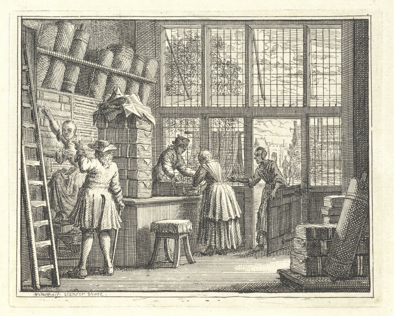 Interiér obchodu s látkami od Vincent Laurensz. van der Vinne (II)