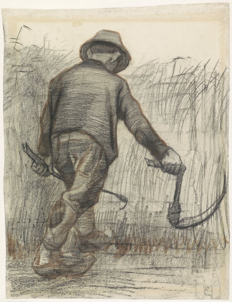 Kukuřice řezačka s kloboukem, při pohledu zezadu od Vincent van Gogh (signed by artist)
