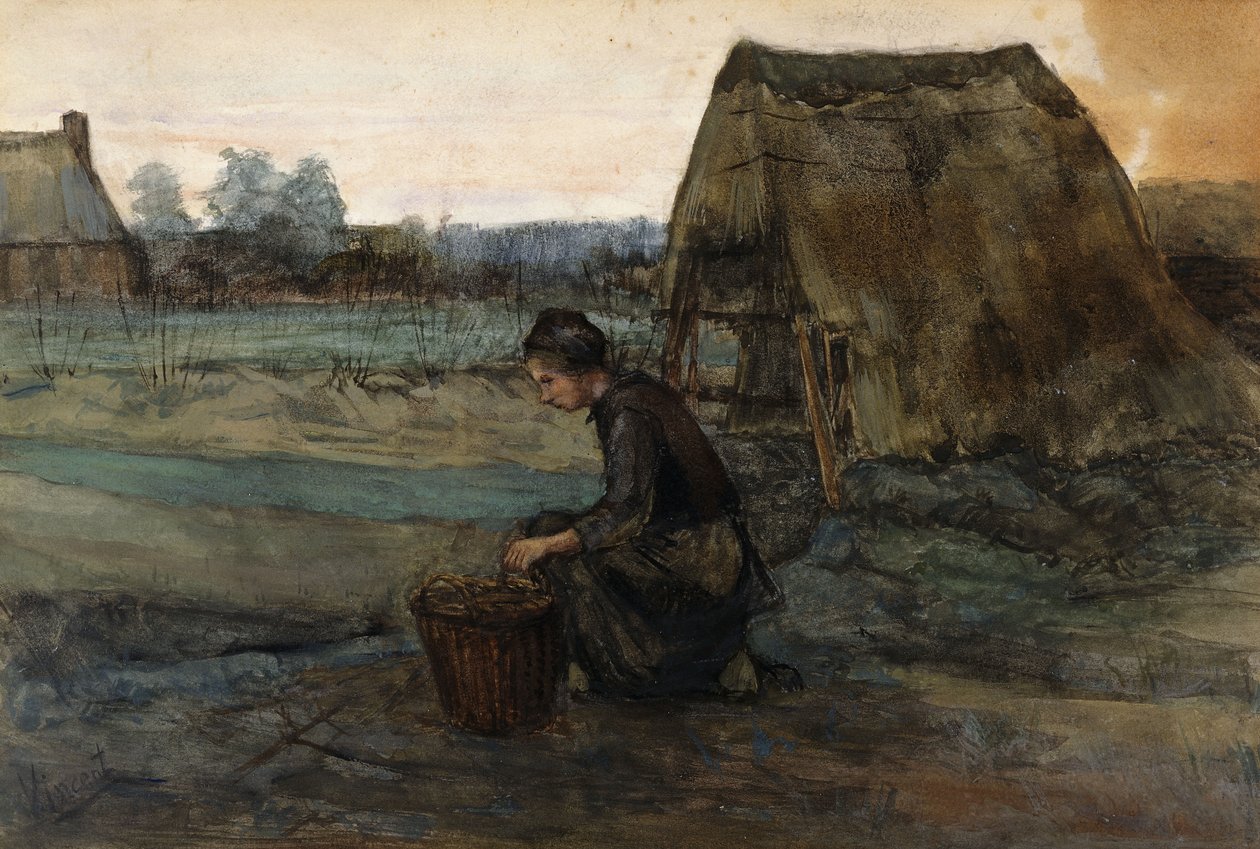 Klečící selka před chýší; Selka klečící před chýší, 1883 od Vincent van Gogh