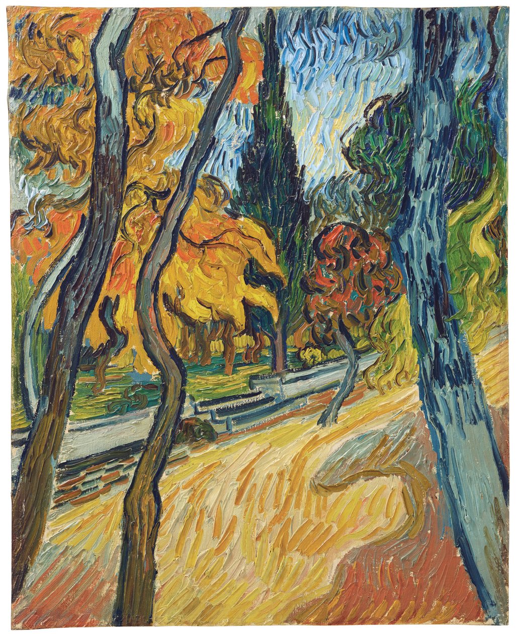 Stromy v zahradě azylu, 1889 od Vincent van Gogh