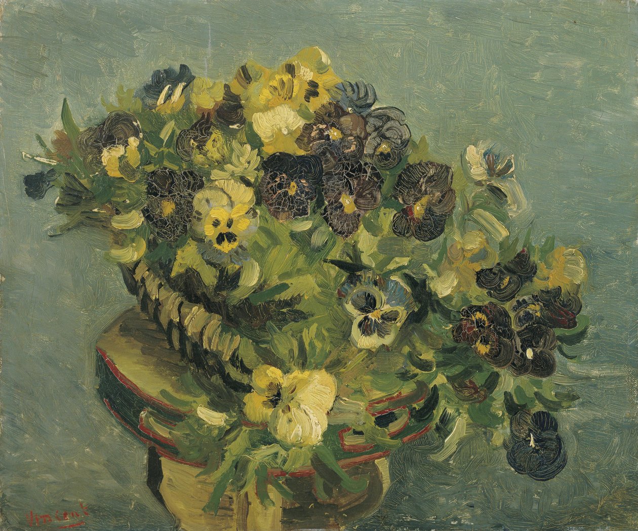 Košík s maceškami na malém stolku od Vincent van Gogh