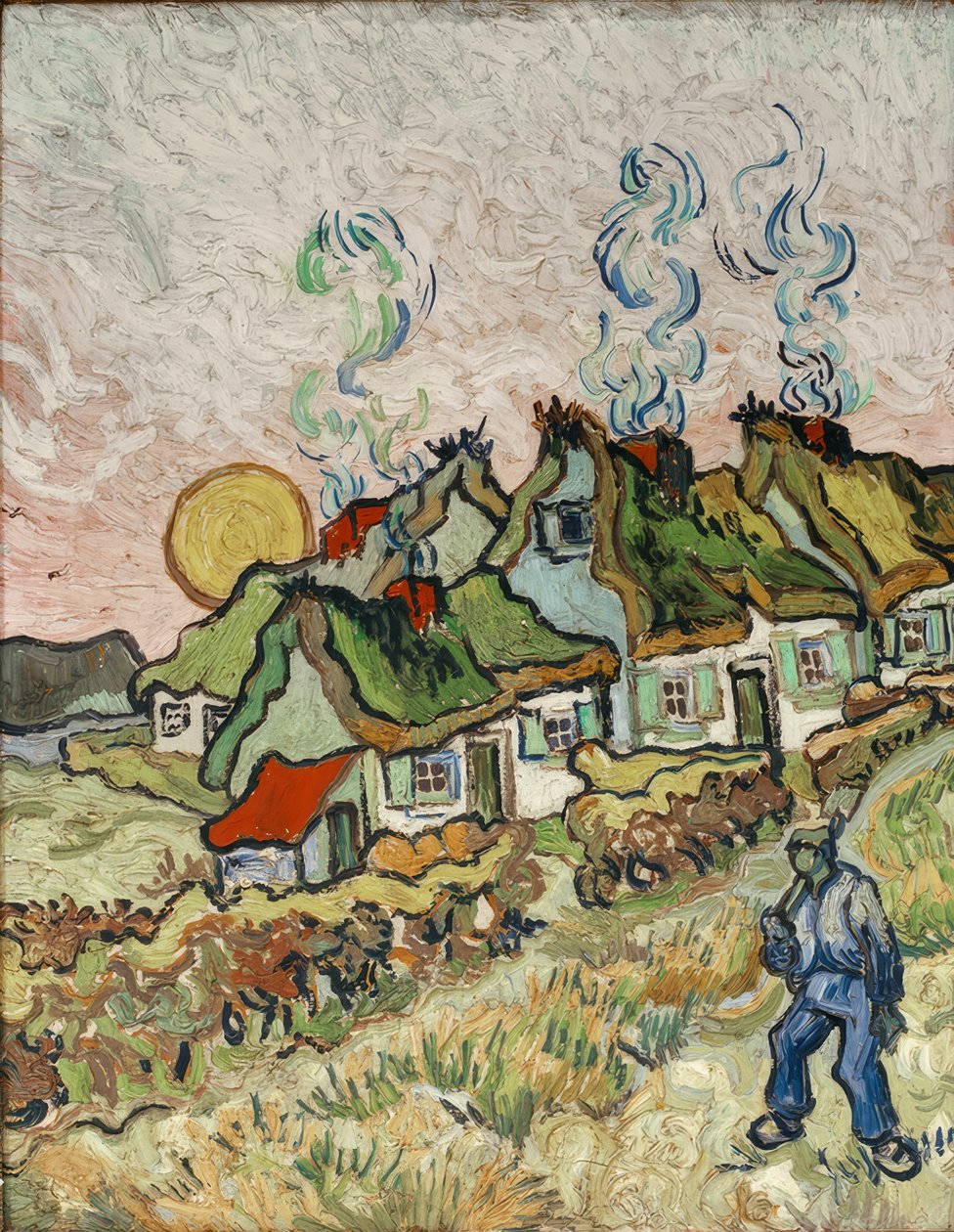 Farmy při západu slunce od Vincent van Gogh