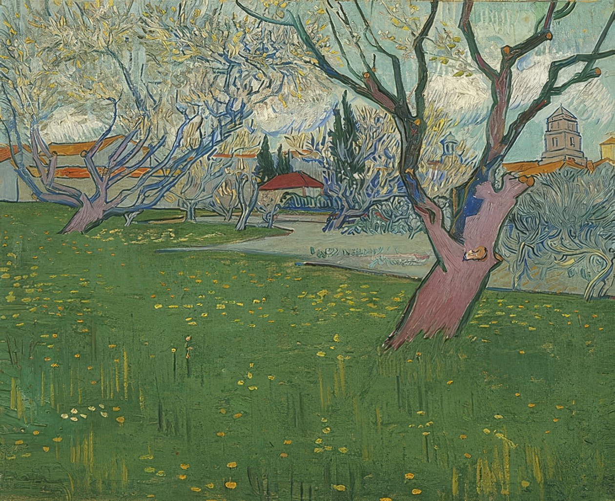 Kvetoucí sad s výhledem na Arles. 1889 od Vincent van Gogh