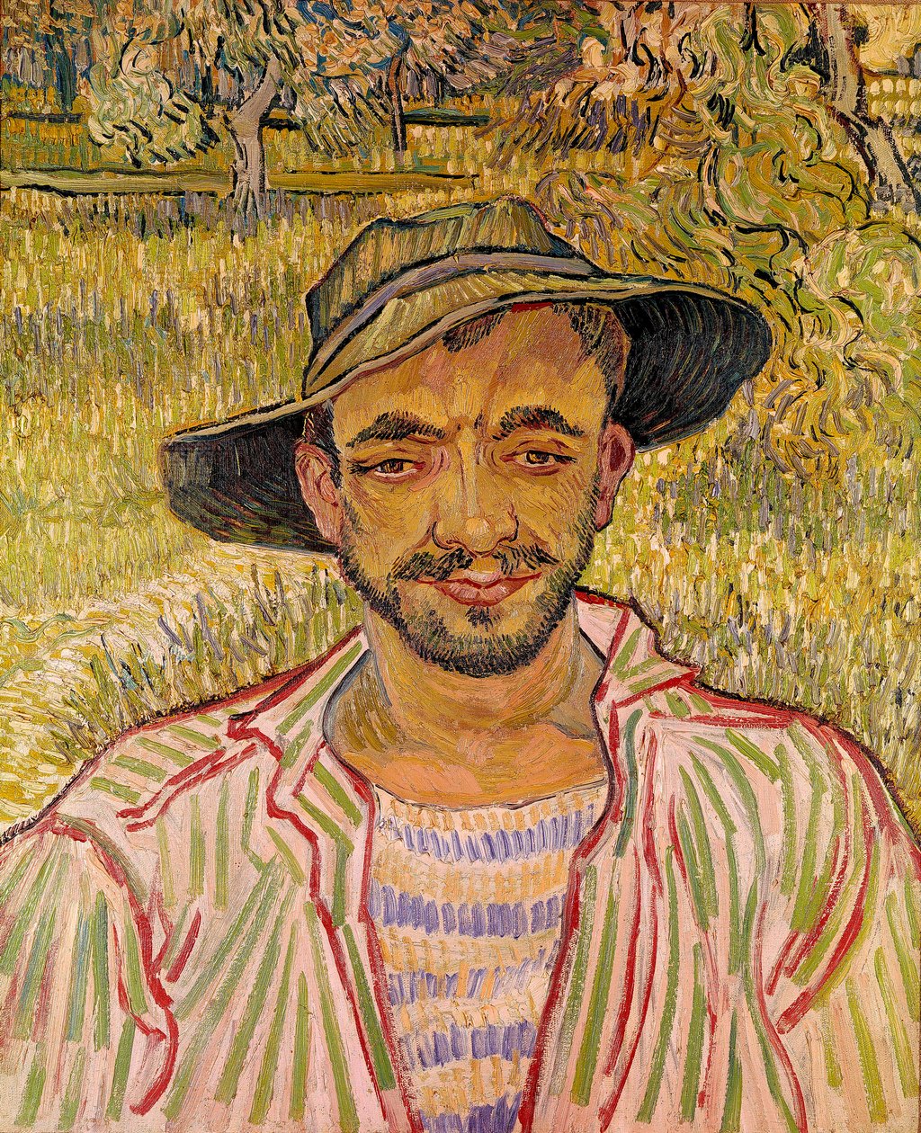 Busta rolnické tváře se slaměným kloboukem Malba Vincenta Van Gogha (1853-1890) 1889 Rozm. Rozměr 61 x 50 cm. Galleria Nazinale d