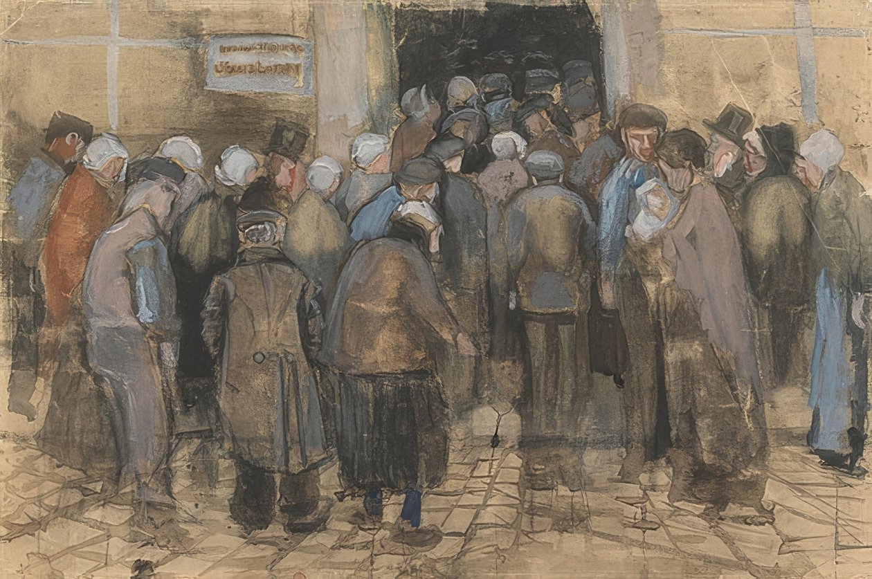 Chudí a peníze (dav před úřadem státní loterie). 1882 od Vincent van Gogh
