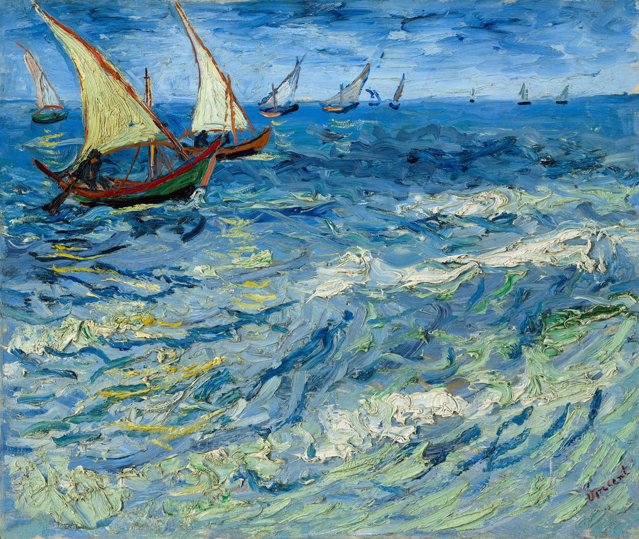Rybářské lodě v Saintes-Maries / Přímořská krajina v Saintes-Maries od Vincent van Gogh