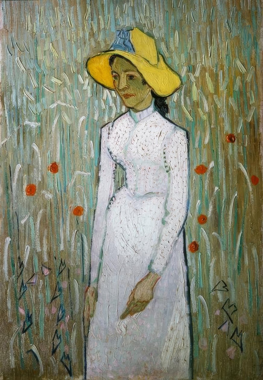Mladá dívka stojící před pšeničným polem od Vincent van Gogh