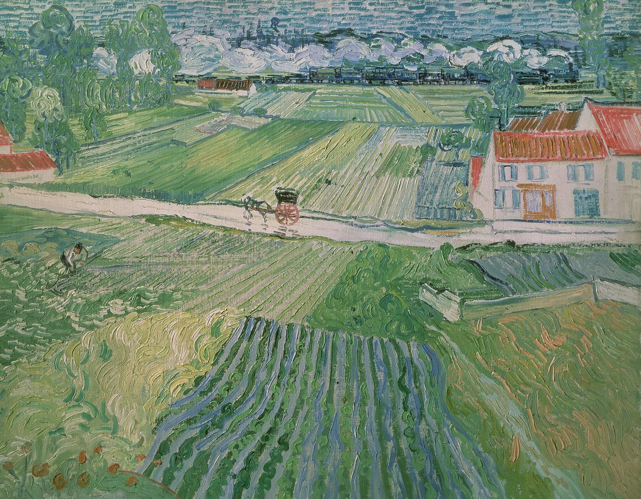 Krajina v Auvers po dešti (Krajina s kočárem a vlakem) od Vincent van Gogh