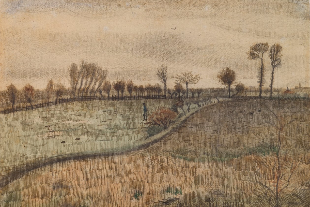 Krajina s hlavatými vrbami (verso: postava v krajině) od Vincent van Gogh