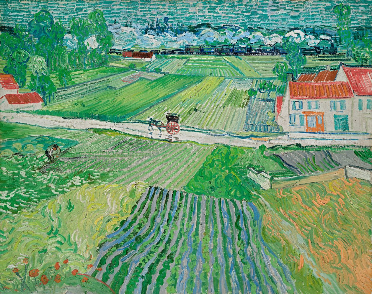 Krajina s kočárem a vlakem od Vincent van Gogh