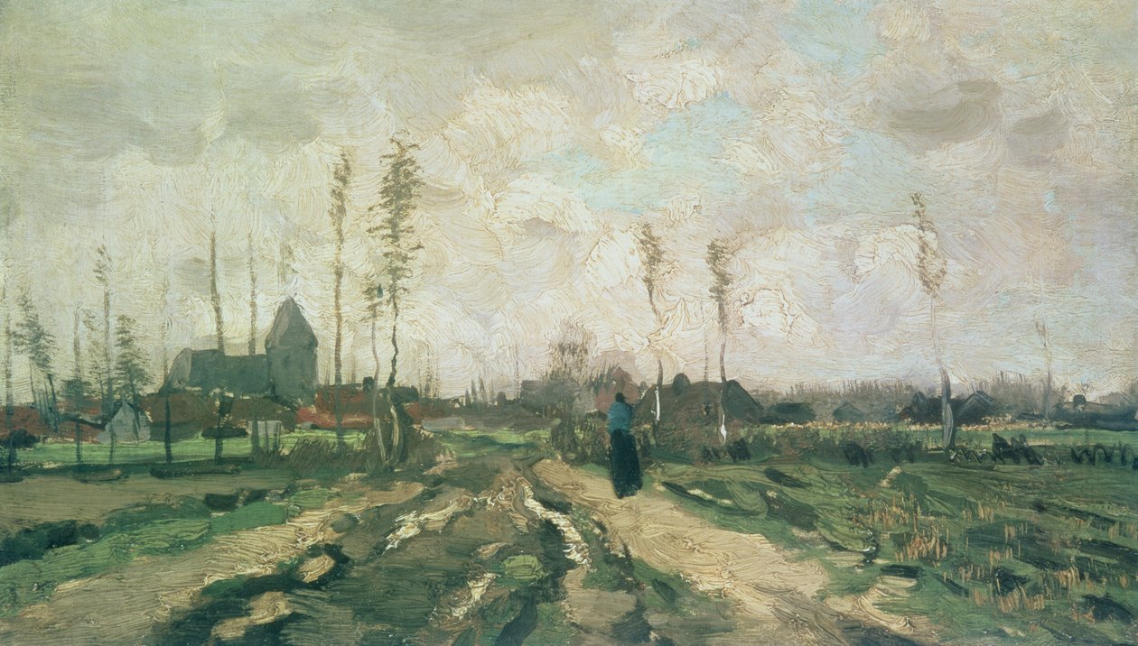 Krajina s kostelem a domy, Nuenen, 1885 od Vincent van Gogh