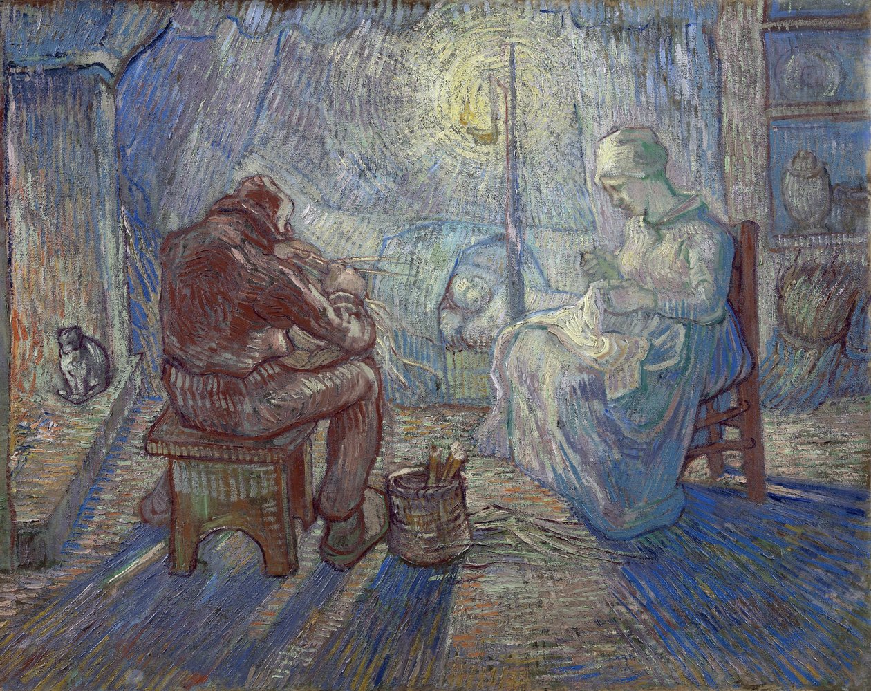 "Noc" (Noc) rolnická rodina v interiéru - obraz Vincenta van Gogha (1853-1890) podle Milleta od Vincent van Gogh