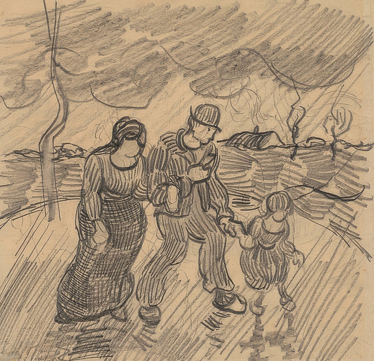 Pár s dítětem na ulici v dešti. 1890 od Vincent van Gogh