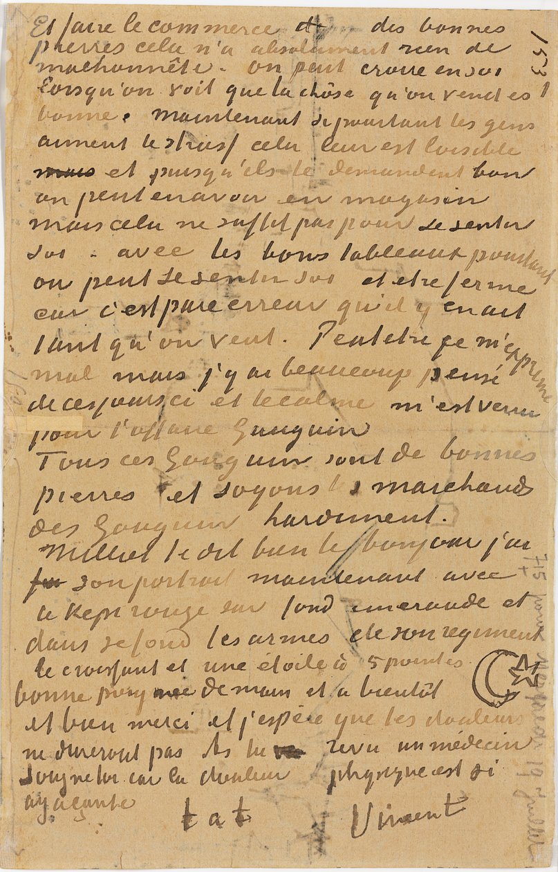 Stránka dopisu Vincenta jeho bratru Theovi, popraveného v Arles, 1888 od Vincent van Gogh