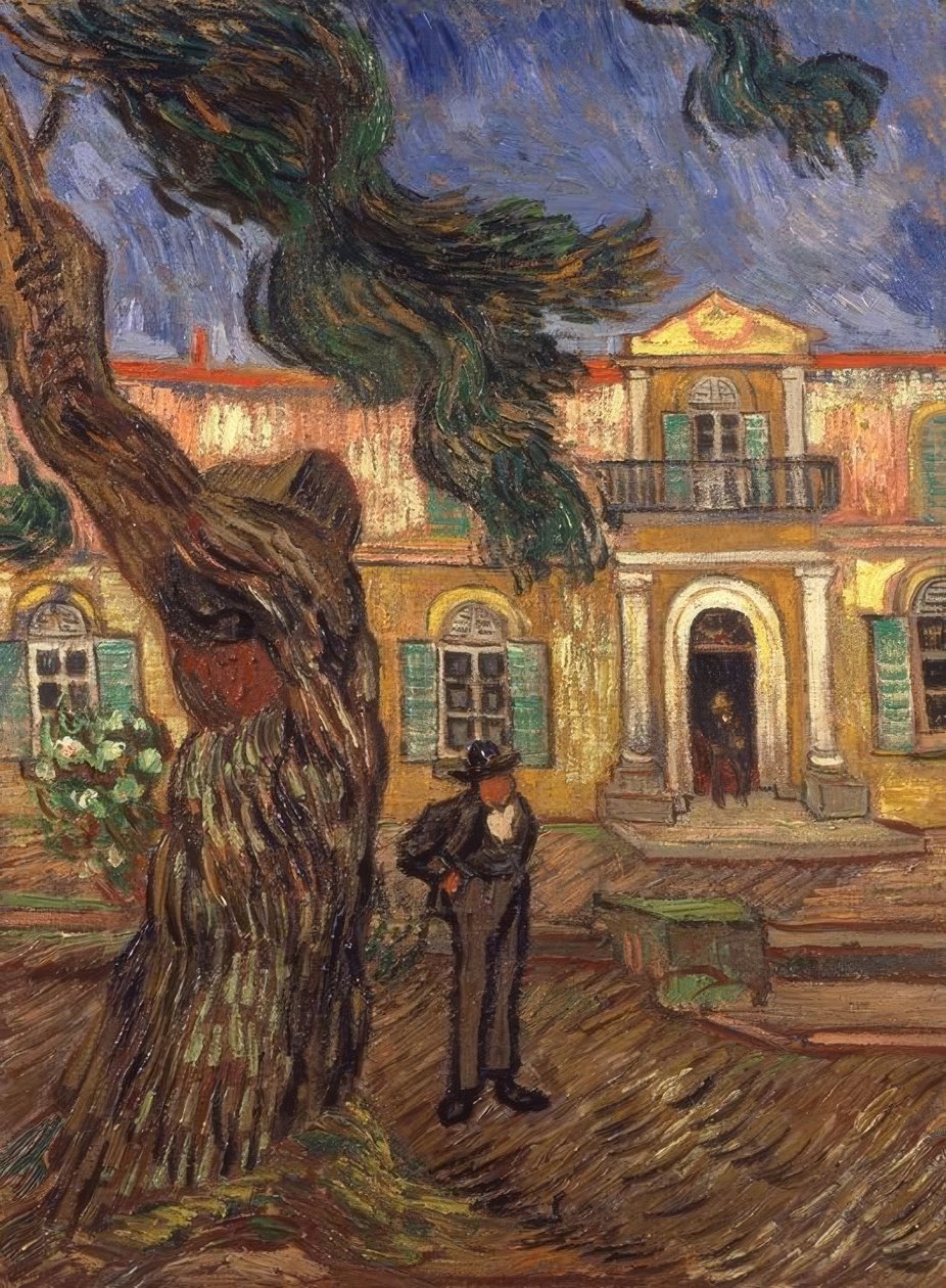 Borovice a postava před nemocnicí Saint-Paul od Vincent van Gogh