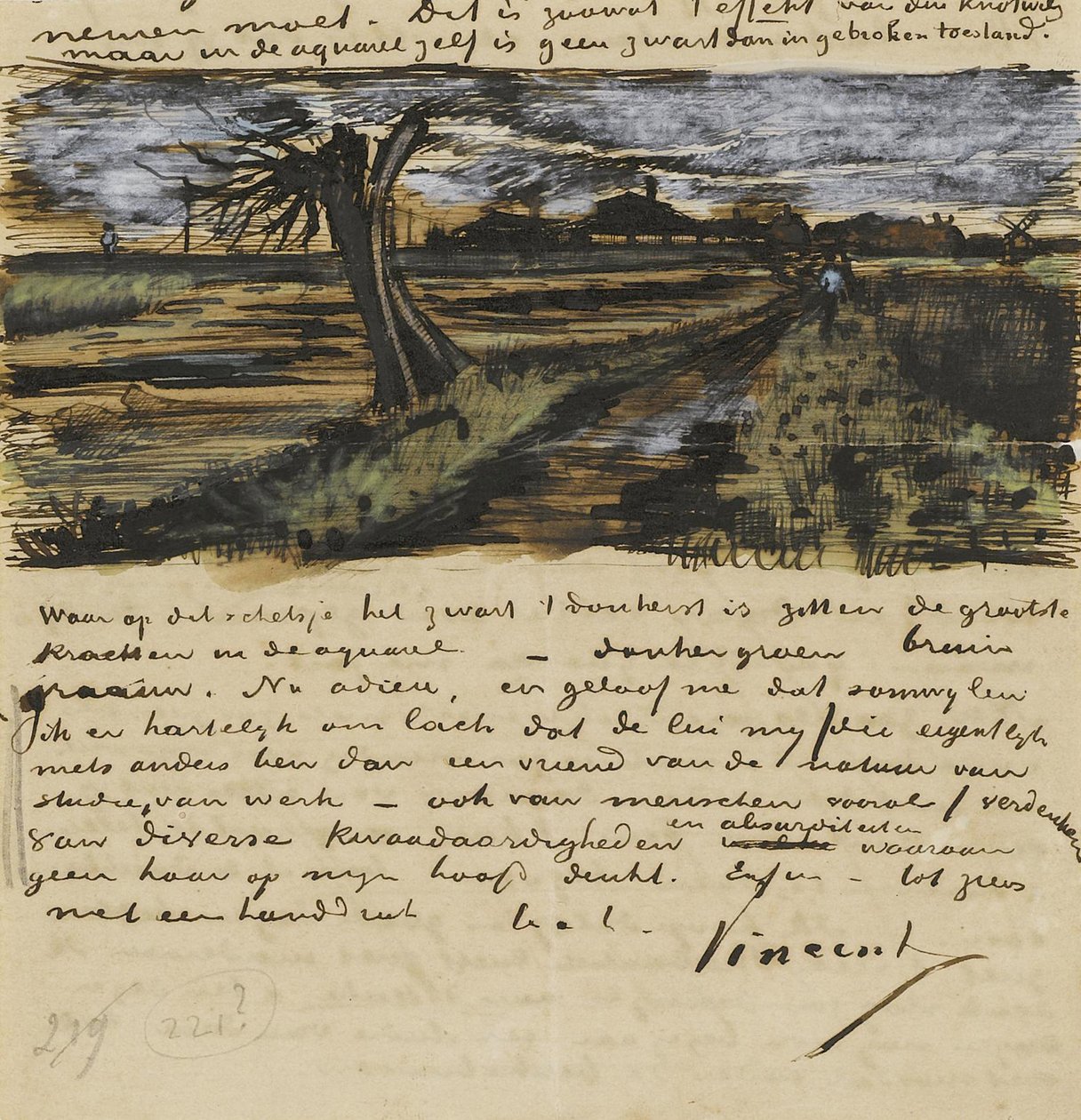 Pollard Willown (saule tetard). Dopis Theo van Goghovi par Gogh, Vincent, van (1853-1890). Akvarel, kvaš na papíře od Vincent van Gogh