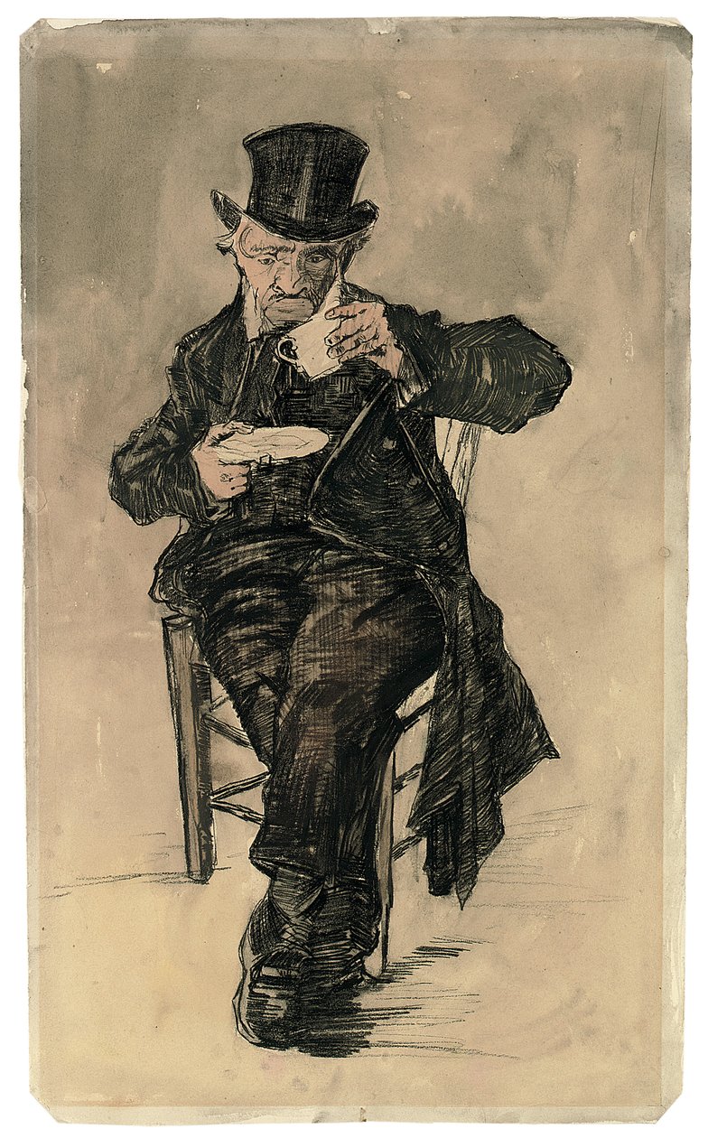 Köyhätalon asukas silppurissa juomassa kupin kahvia, 1882 od Vincent van Gogh