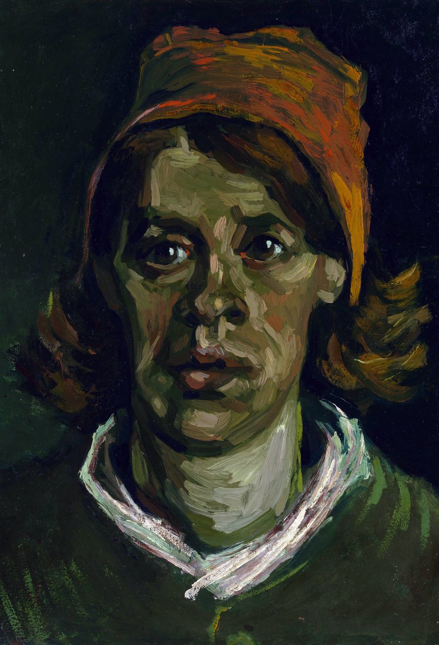 Obraz ""Portrét venkovské ženy s červenou kápí"" (Hlava venkovské ženy s červenou kápí) od Vincenta Van Gogha (1853-1890) od Vincent van Gogh