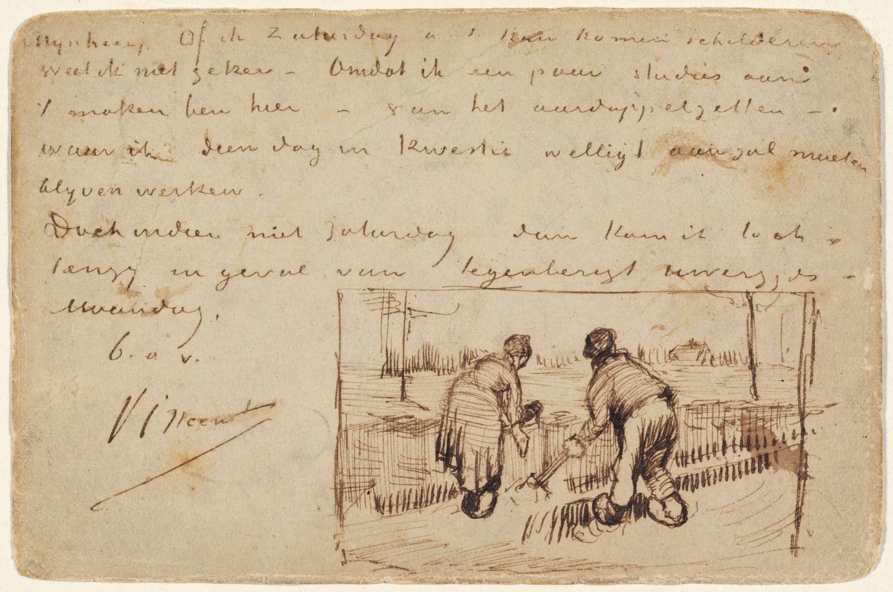 Pohlednice s dvěma rolníky kopat od Vincent van Gogh