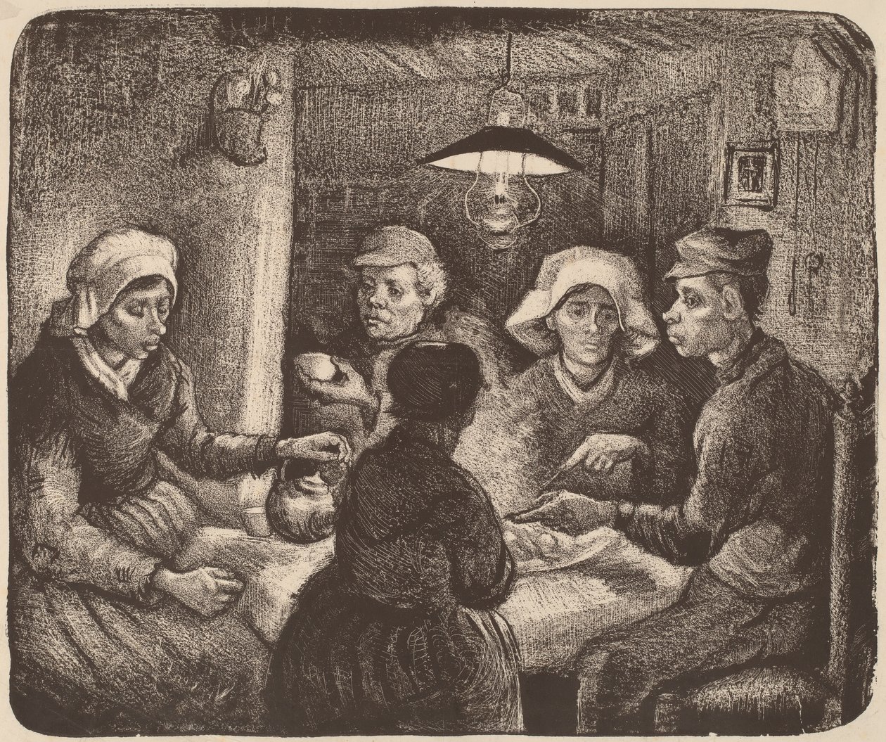 Jedlíci brambor, 1885 (litografie v tmavě hnědé) od Vincent van Gogh