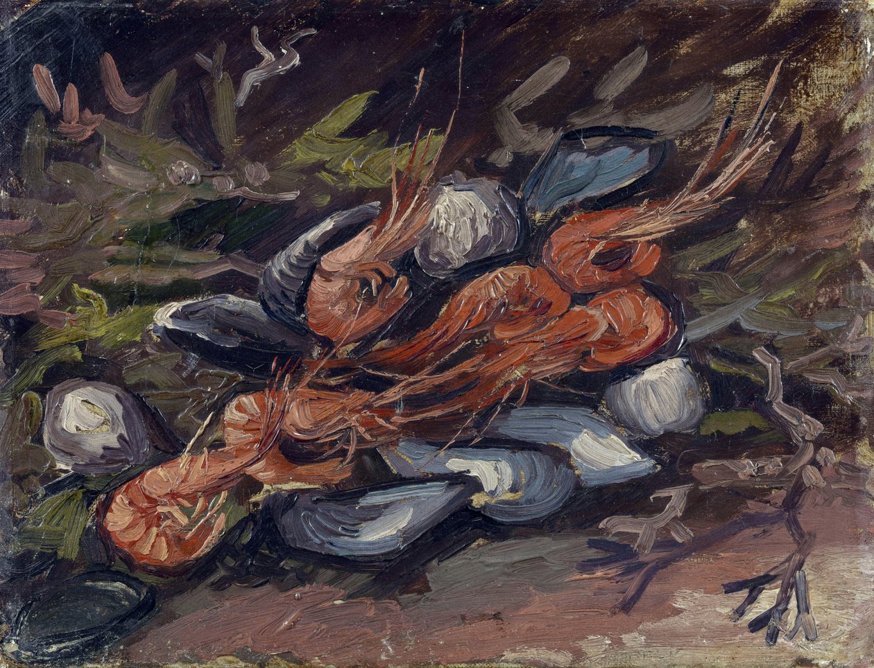 Krevety a mušle (crevettes et moules) podle Gogha, Vincenta, van (1853-1890). Olej na plátně, rozměr: 26,5x34,8 od Vincent van Gogh