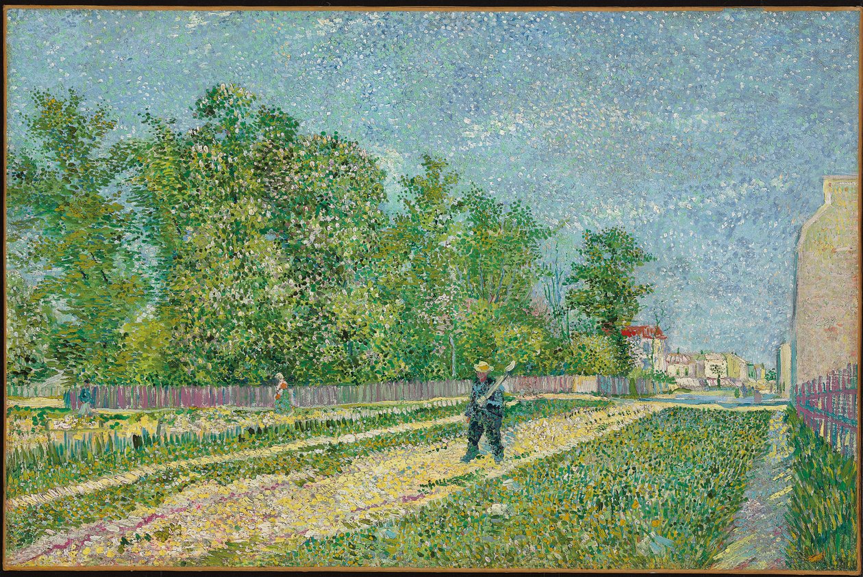 Silnice na okraji Paříže, farmář s rýčem na rameni, 1887 od Vincent van Gogh