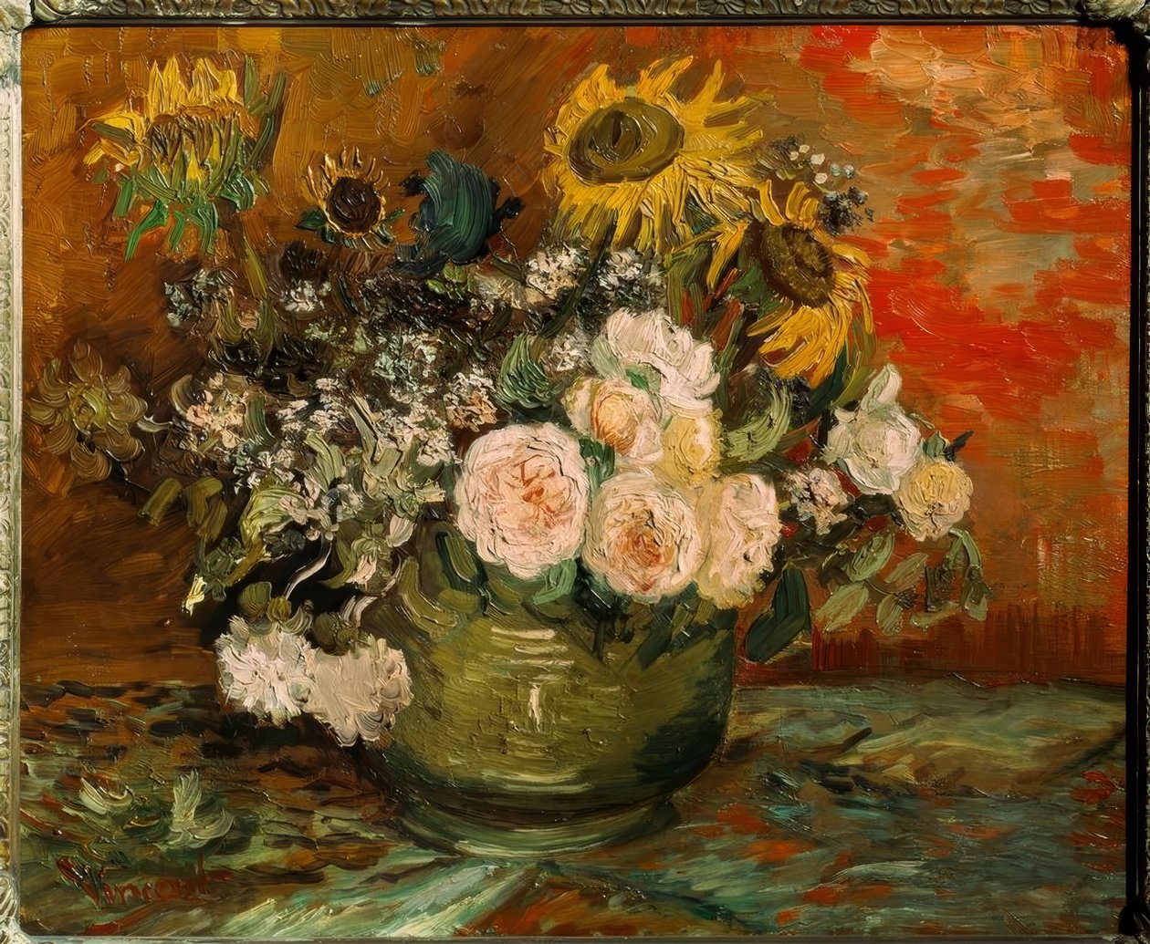 Růže a slunečnice od Vincent van Gogh
