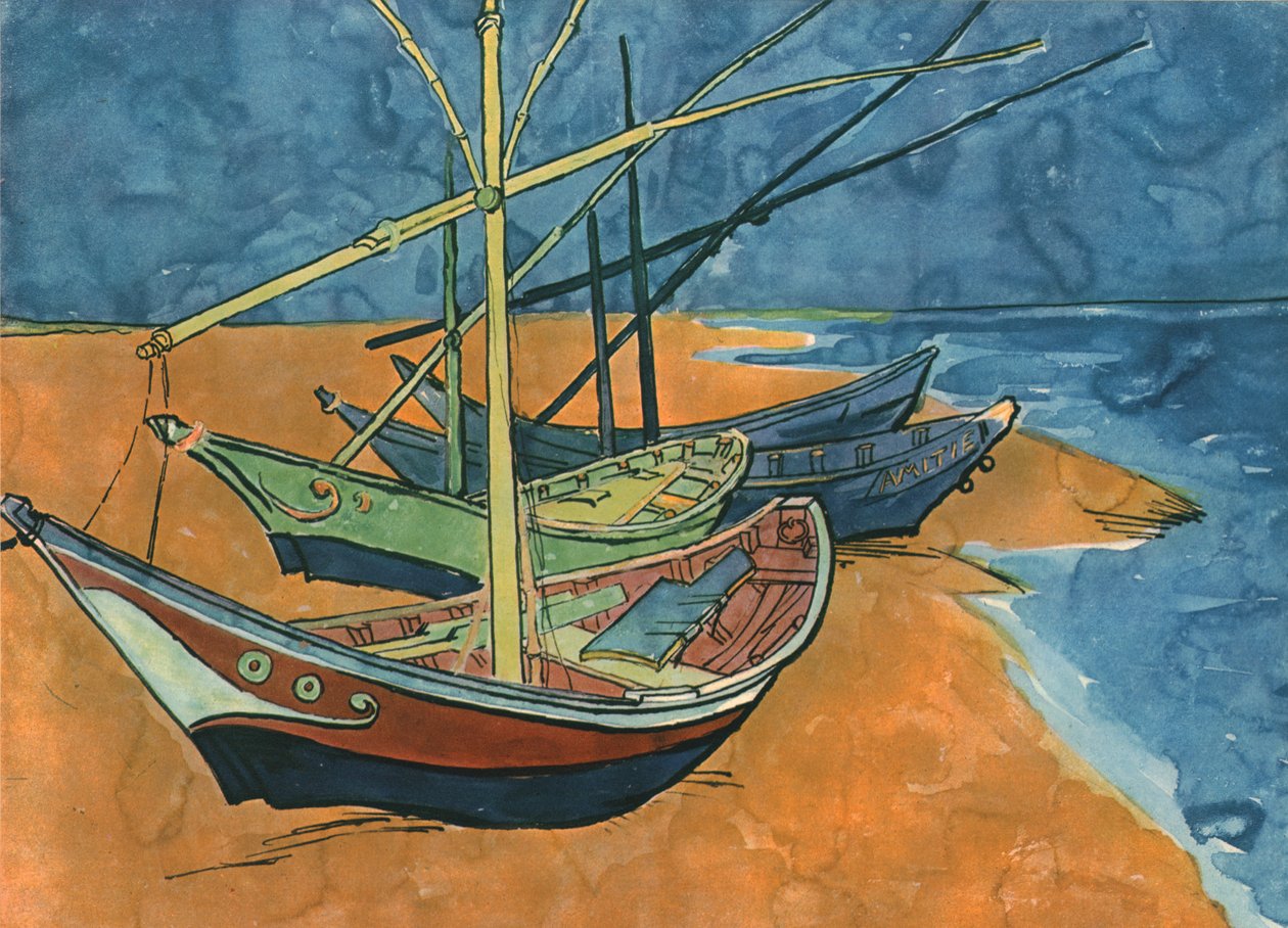 Plachetnice na pláži v Les Saintes-Maries, červen 1888, 1947. od Vincent van Gogh