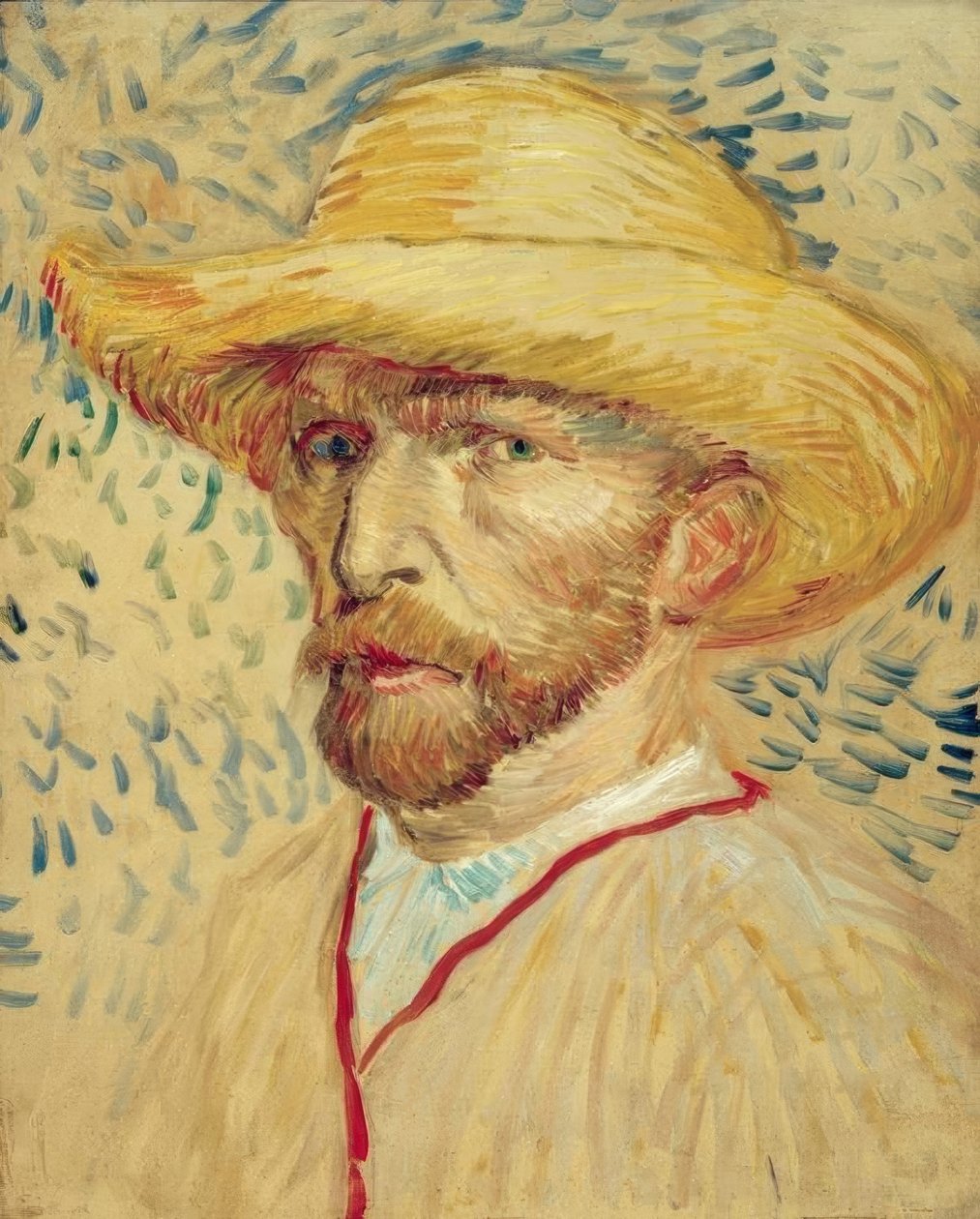 Autoportrét se slaměným kloboukem a malířskou halenkou od Vincent van Gogh