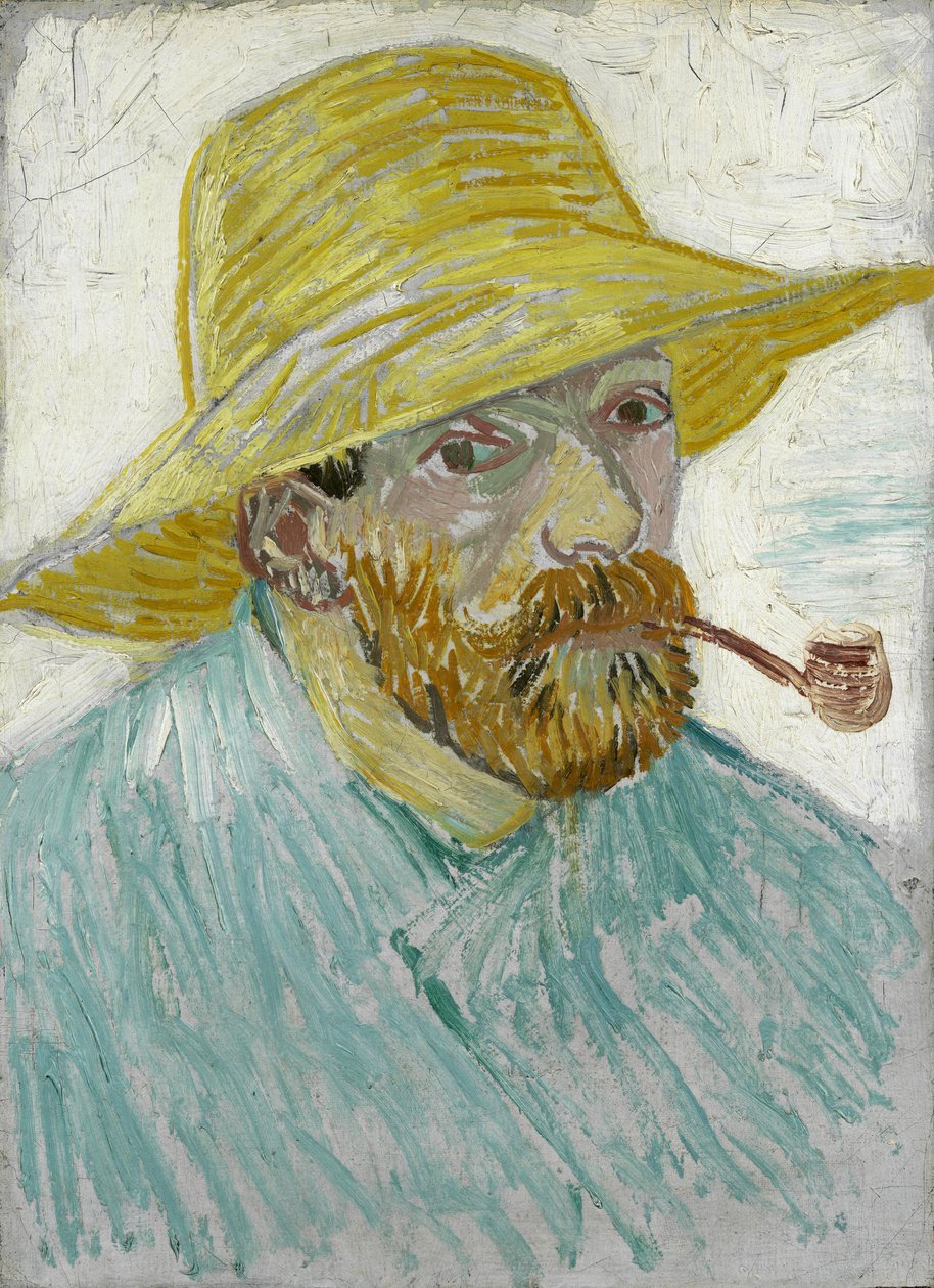 Autoportrét se slaměným kloboukem a dýmkou par Gogh, Vincent, van (1853-1890). Olej na plátně, rozměr: 41,9x30,1 od Vincent van Gogh