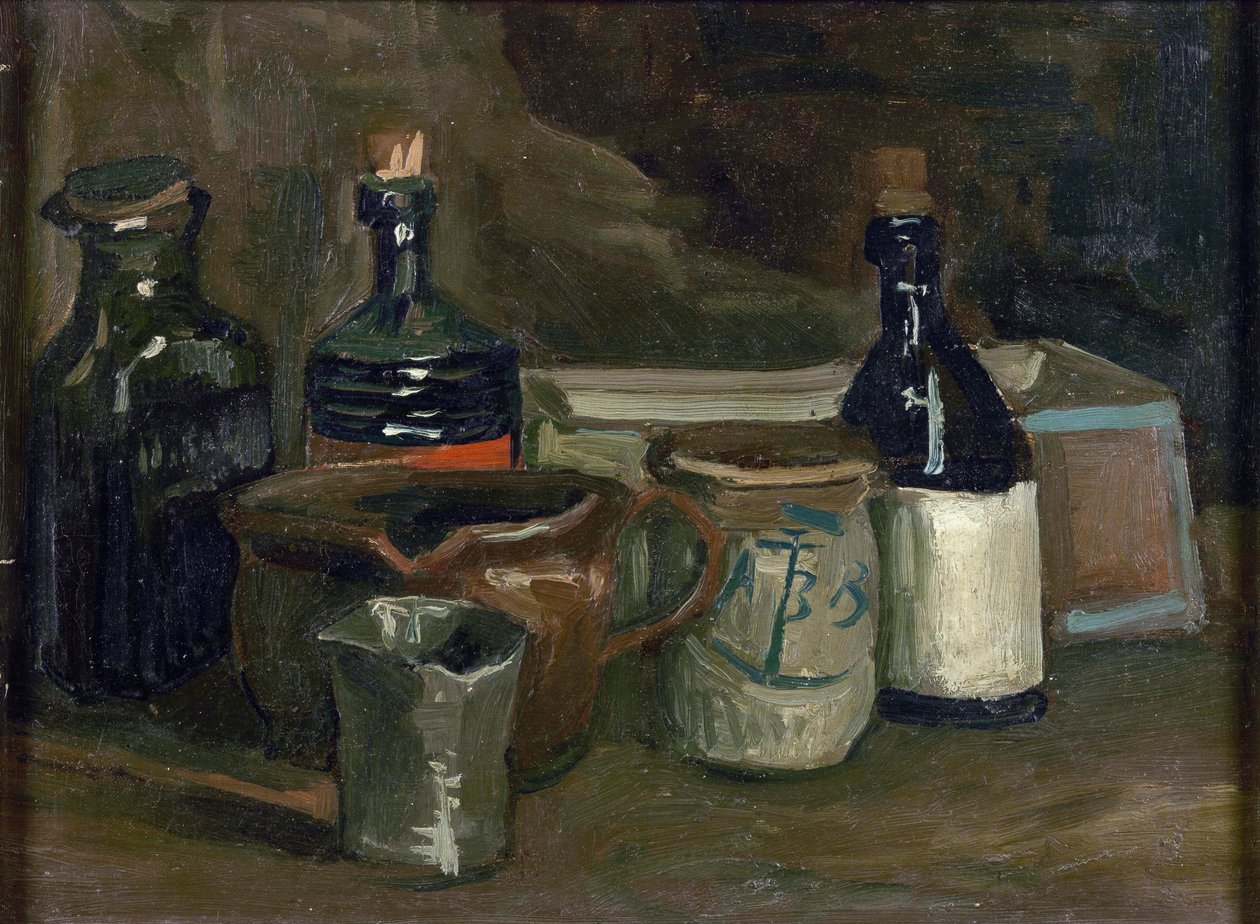 Zátiší s lahvemi a keramikou par Gogh, Vincent, van (1853-1890). Olej na plátně, rozměr: 31,5x41,8 od Vincent van Gogh