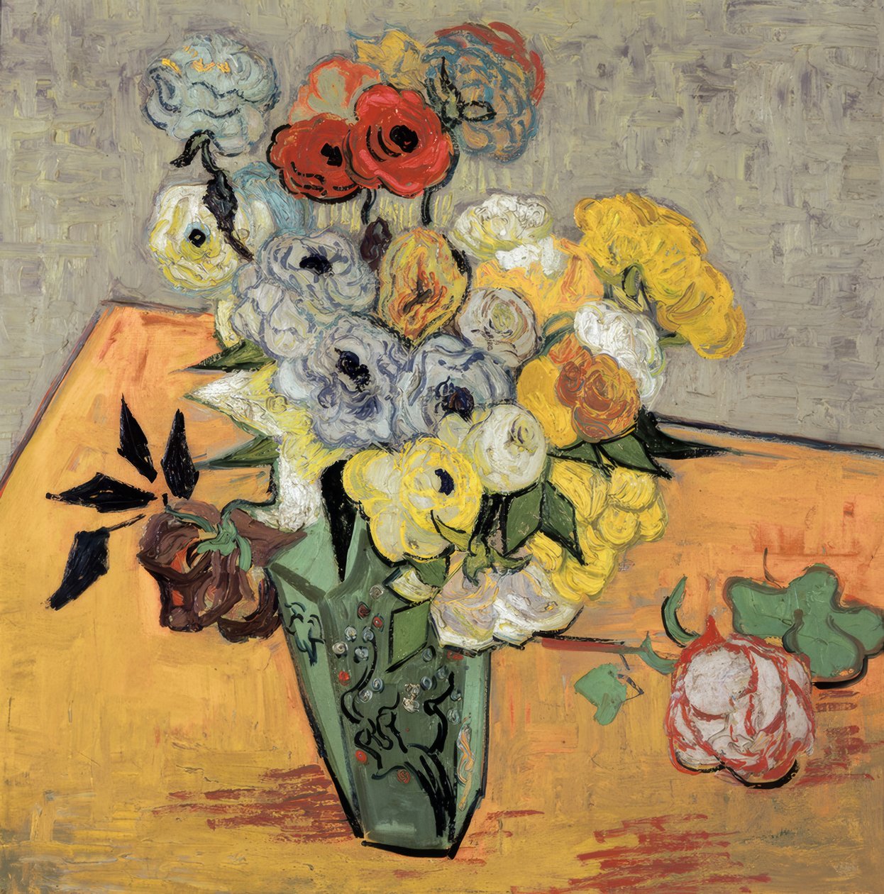 Zátiší s japonskou vázou, růžemi a sasankami od Vincent van Gogh
