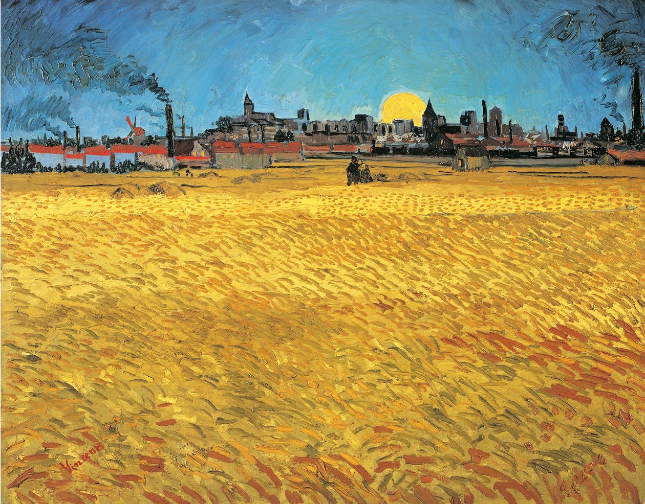 Západ slunce: Pšeničná pole poblíž Arles od Vincent van Gogh