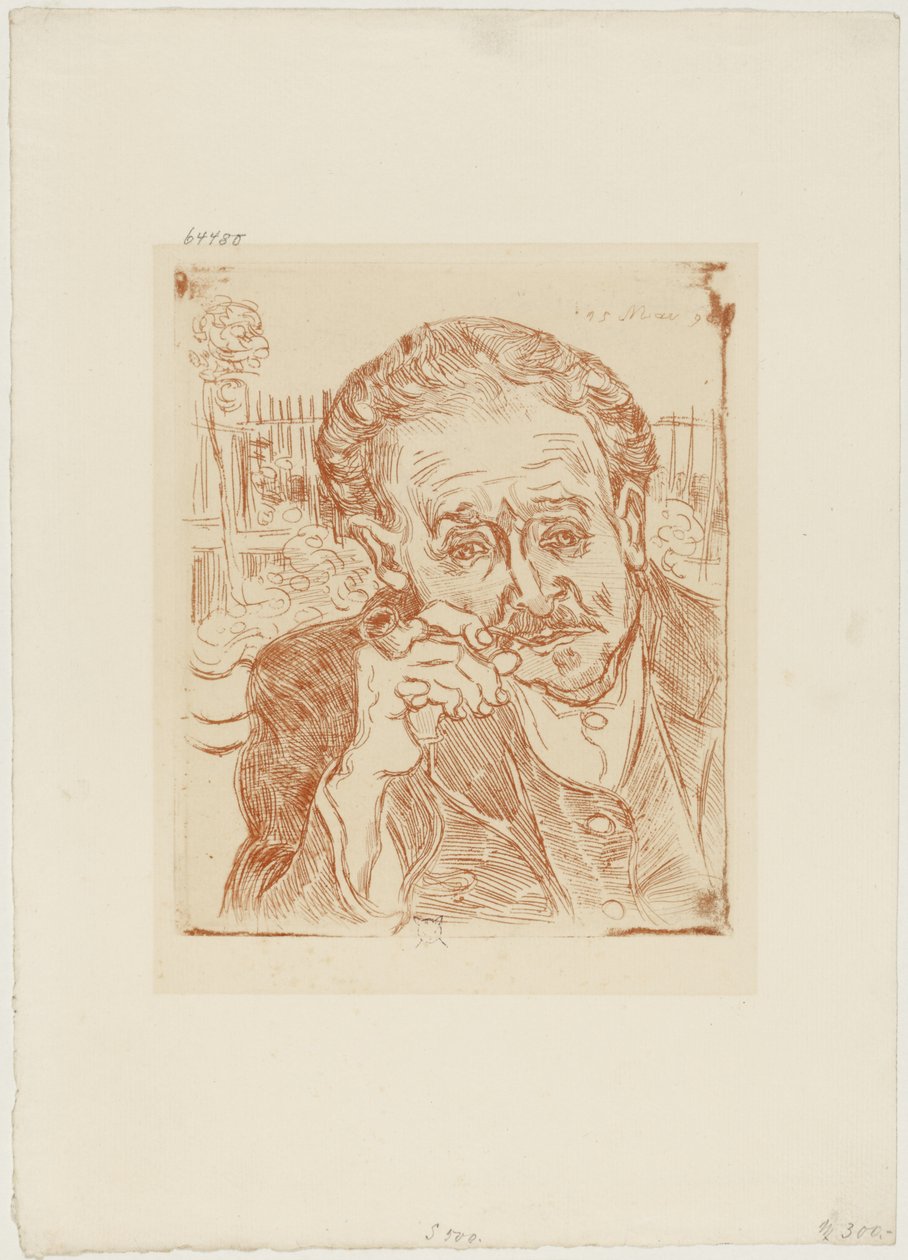 Muž s dýmkou (Portrét Dr. Paula Gacheta), kolem 1890-1909 (lept na papíře) od Vincent van Gogh