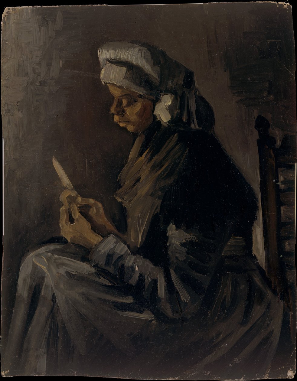 Škrabka brambor (rub: autoportrét se slaměným kloboukem) od Vincent van Gogh