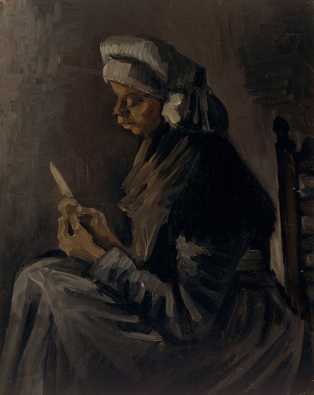 Zadní strana škrabky na brambory: Autoportrét se slaměným kloboukem, 1885. od Vincent van Gogh