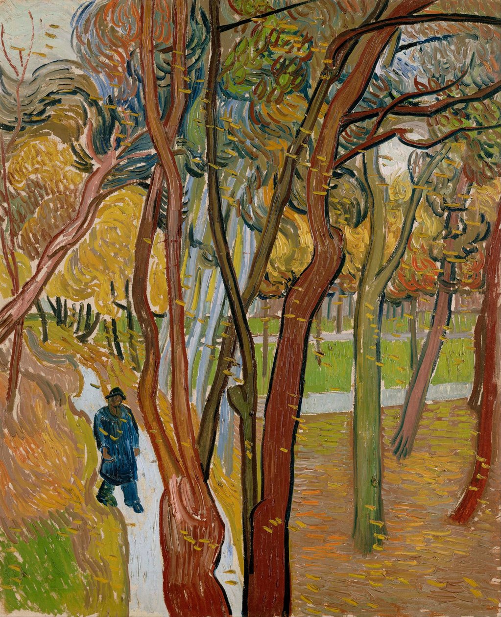 Zahrada nemocnice Saint Pauls Pád listí, 1889 od Vincent van Gogh