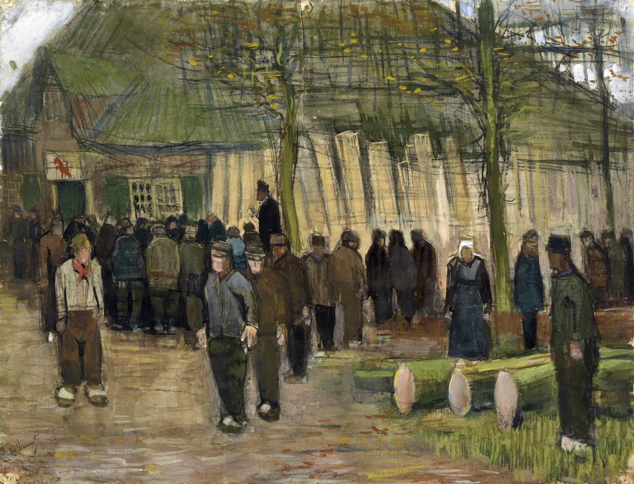 Prodej dřeva (vente de bois) par Gogh, Vincent, van (1853-1890). Křída, akvarel, pero a inkoust na papíře, rozměr : 34,9x44,8 od Vincent van Gogh