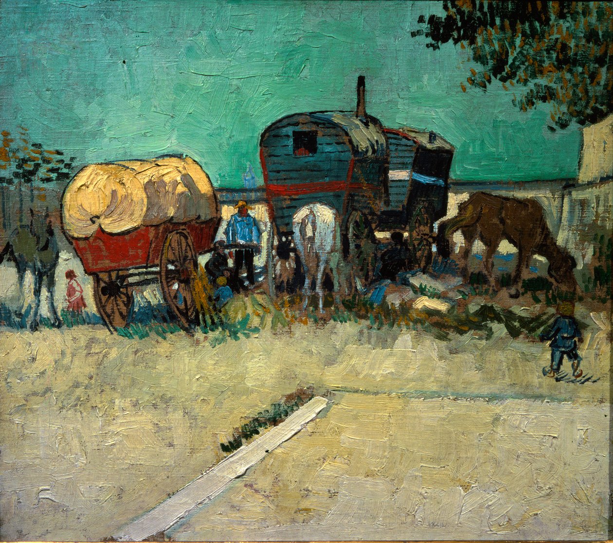 Přívěsy, český tábor v okolí Arles (Olej na plátně od Vincent van Gogh