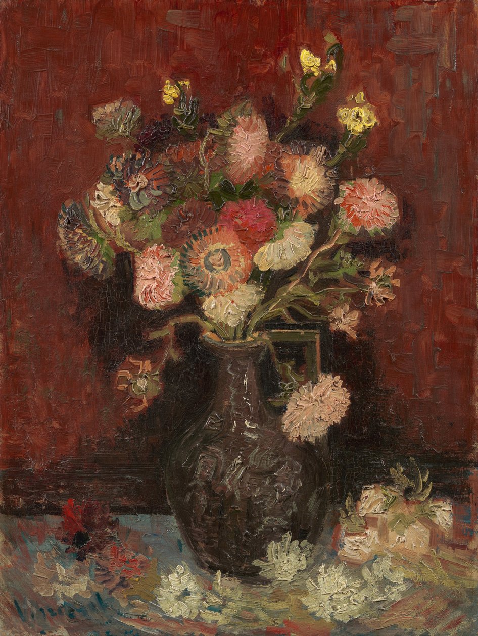 Váza s čínskými astry a gladioly - obraz Vincenta van Gogha (1853-1890), olej na plátně od Vincent van Gogh