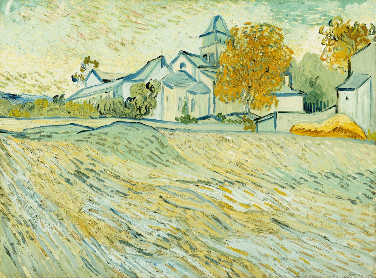 Pohled na azyl a kapli Saint-Remy; Pohled na azyl a kapli Saint-Remy, 1889 od Vincent van Gogh