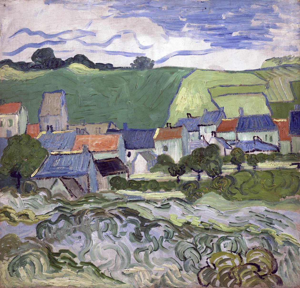 Pohled na Auvers sur Oise (Auvers-sur-Oise) (Francie) - Malba Vincenta van Gogha (1853-1890), olej na plátně od Vincent van Gogh