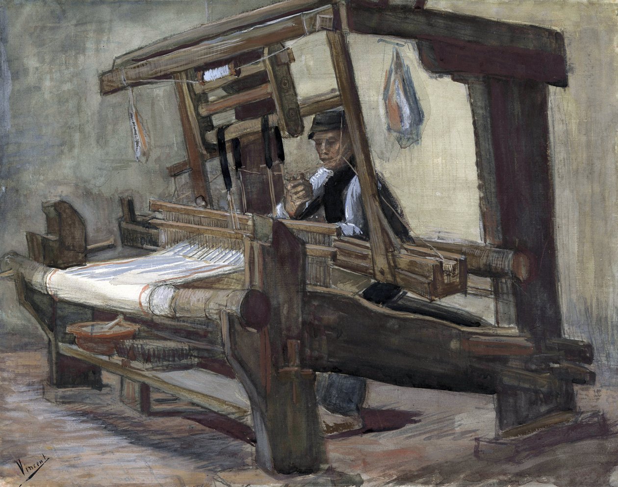 Weaver (tisserand) par Gogh, Vincent, van (1853-1890). Pero, štětec, akvarel, tuš na papíře, rozměr : 35,7x45,1 od Vincent van Gogh